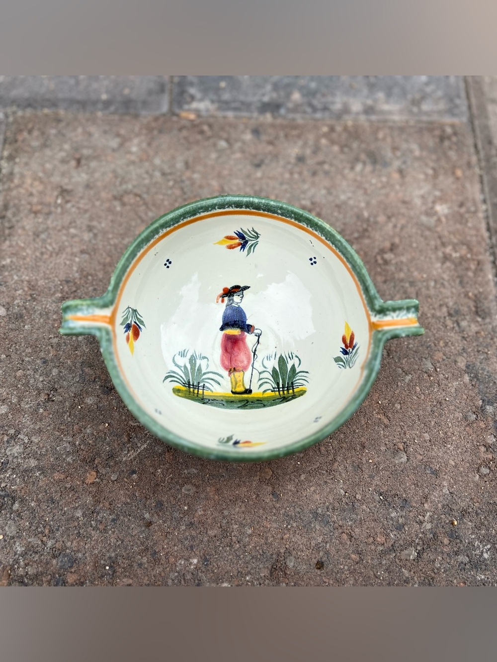 Antique Henriot Quimper Bowl | French Faience Ecuelle | Hand Painted Breton Man